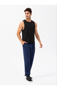 Men's breathable quick-dry fitness vest and navy blue joggers set for athletic sports