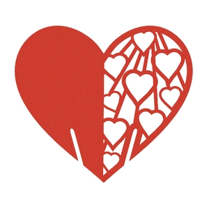 Red heart-shaped laser-cut place cards for wedding party and romantic table decorations
