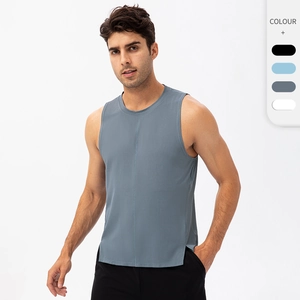 Men Quick Dry Sport Tank Top Breathable Sleeveless Fitness Running Basketball T-Shirt Loose Gym Exercise Vest Side Slit