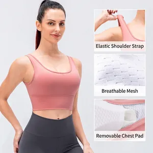 Soutien-gorge de sport yoga rose à fort maintien avec bretelles et mesh respirant