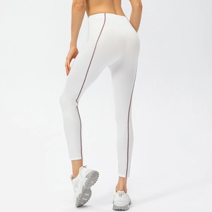 Legging de yoga blanc taille haute pour femme avec coutures contrastées violettes