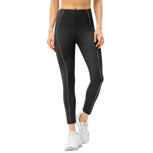 Legging de yoga taille haute noir mat avec coutures contrastées grises pour femme