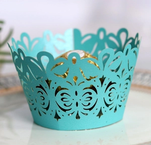 Pirottini per cupcake blu tiffany tagliati al laser per decorazioni di nozze