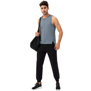Men's loose quick-dry fitness vest and sports pants set in smoke gray and black