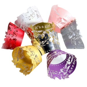 Laser-cut hollow cupcake wrappers with Girl theme in various pearl paper colors