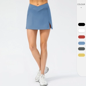 Women's High Waist Cross Waist Athletic Skort Side Slit Tennis Skirt With Inner Shorts Breathable Running Golf Sport Bottom