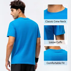 Bright blue cotton t-shirt with crew neck and loose fit design for casual or sports wear