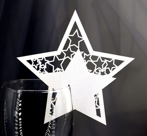 Star Shape Laser Cut Glass Place Cards Artificial Pearl Paper Hollow Out Star Wine Glass Name Cards For Wedding Party Table Decorations