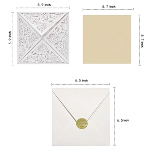 Detailed size specification for laser cut rose wedding invitations set in inches