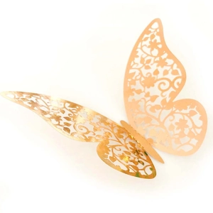3D hollow butterfly wall sticker in rose gold metallic finish for home party decoration