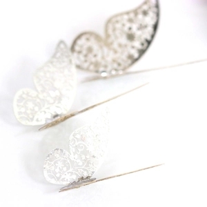 Elegant 3D silver hollow butterfly wall stickers with poles for party decor