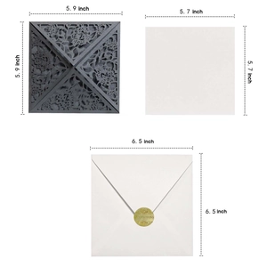 Laser cut floral invitation set with dimensions for sleeve, inner card and envelope