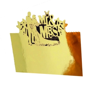 Golden mirror finish Mr & Mrs laser cut heart cake topper for wedding table decor