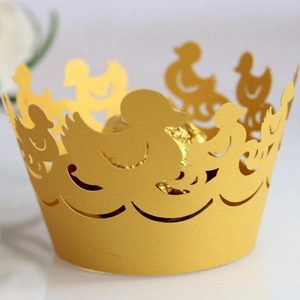 Goldene lasergeschnittene Enten-Muffin-Förmchen für Hochzeiten und Party-Kuchendeko