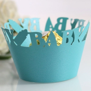 Baby Shower Cupcake Wrappers Laser Cut Hollow Muffin Paper Decor Pearlescent Baby Bottle Theme Party Supplies