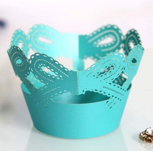 Laser cut Tiffany blue hollow butterfly cupcake wrapper for wedding party cake decor