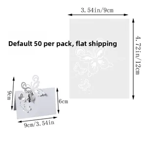 Detailed size specifications for laser-cut butterfly place cards, 50 pieces per pack