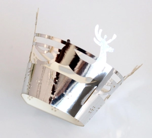 Silver reflective hollow-out elk cake wrapper for Christmas party decorations