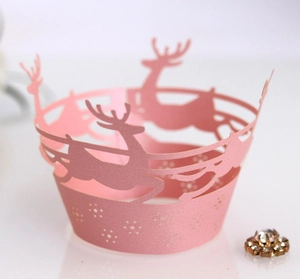 Laser Cut Cupcake Wrappers Reindeer Snowflake Artificial Pearl Paper Cake Decor For Christmas Wedding Birthday Party Baking Supplies