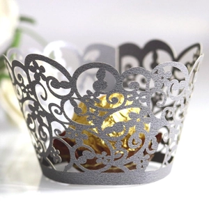 Hollow Laser Cut Cupcake Wrappers Pearlescent Paper Muffin Cake Liners For Wedding Birthday Party Table Decoration