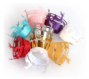Christmas reindeer and snowflake laser cut cupcake wrappers in multiple vibrant colors