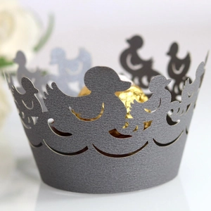 Dark grey laser-cut cupcake wrapper with duck pattern for wedding party decoration