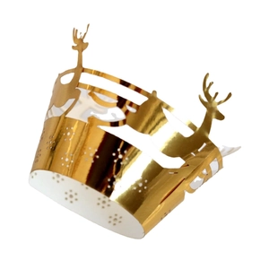 Golden reindeer laser-cut cupcake wrappers for elegant Christmas party dessert decoration