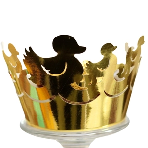 Golden crown cake topper with hollow duck silhouettes for birthday party decoration