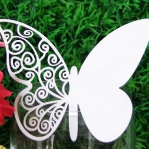Butterfly Laser Cut Wine Glass Place Cards Hollow Out Artificial Pearl Paper Name Cards For Wedding Banquet Party Decoration