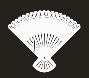 Laser cut white paper fan place cards with elegant geometric镂空patterns for weddings