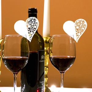 Heart Shaped Laser Cut Wine Glass Place Cards Pearlescent Paper Hollow Floral Cup Name Cards For Wedding Party Decoration