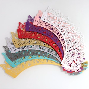 Laser-cut butterfly cupcake wrappers in multiple vibrant colors for baking decorations