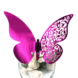 Laser cut rose red butterfly place cards for wine glass decoration in wedding party
