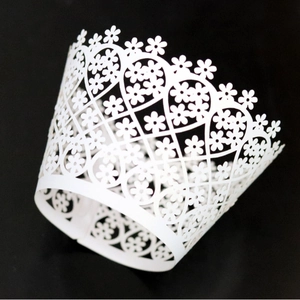 Hollow Laser Cut Artificial Pearl Paper Cupcake Wrappers Floral Heart Pattern For Wedding Birthday Party Cake Decoration Decor