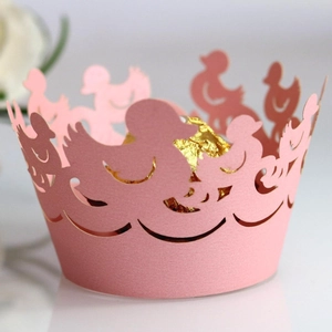 Laser Cut Hollow Out Duck Cupcake Wrappers Artificial Pearl Paper Lace Cake Border For Birthday Party Baby Shower Decoration Dessert Accessories