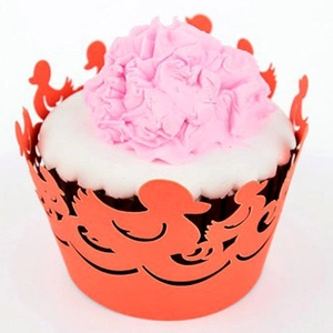 Laser-cut orange duck cupcake wrappers made of cardstock for birthday party decoration