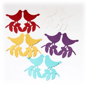 Laser cut hollow bird place cards in five vibrant colors for wedding glass decoration