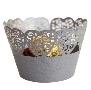 Laser cut silver heart hollow paper cupcake wrappers for wedding party decorations