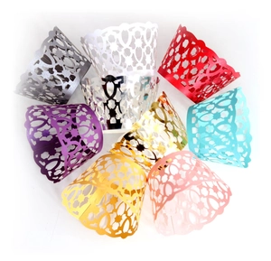 Lace hollow cupcake wrappers in multiple metallic colors for baking and party decoration