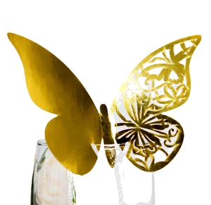 3D gold butterfly place cards with laser cut hollow design for wedding glass decoration