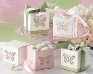 Laser cut butterfly hollow gift box set with elegant silk ribbons for wedding favors