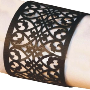 Bohemian black hollow wide cuff bracelet with vintage laser-cut floral patterns