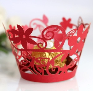 Laser cut red flower muffin cupcake wrappers for wedding cake and party table decor