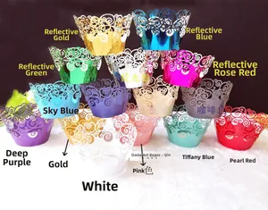 Caissettes à cupcakes découpées au laser en 15 couleurs métalliques et nacrées pour fête