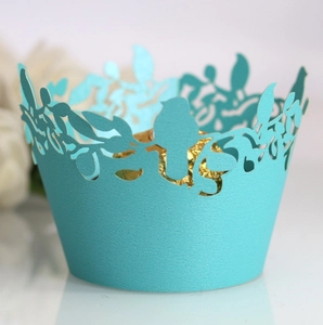 Laser Cut Artificial Pearl Paper Bird Cupcake Wrappers Hollow Out Cake Borders For Wedding Birthday Celebration Party Decoration