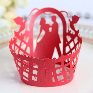 Laser Cut Wedding Cupcake Wrapper Hollow Cardboard Paper Cake Liner Bride And Groom Silhouette Party Decoration For Reception Celebration