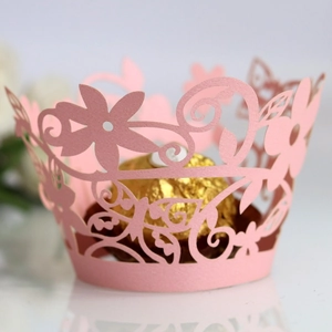 Laser Cut Flower Vine Cupcake Wrappers Hollow Pearlescent Paper Cake Border For Wedding Birthday Party Decoration