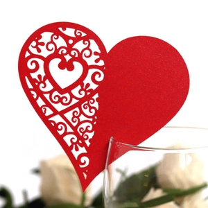 Heart Shaped Laser Cut Cup Cards Pearlescent Paper Hollow Floral Wine Glass Place Cards For Wedding Party Table Decoration Romantic Name Seating Labels