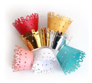 Fruit green laser-cut crown muffin cup wrappers with BOY lettering for party decor