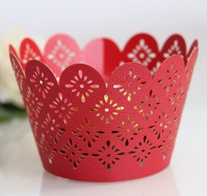 Cupcake Wrappers Artificial Pearl Paper Laser Cut Hollow Out Floral Scalloped Edge Wedding Birthday Party Decoration Elegant